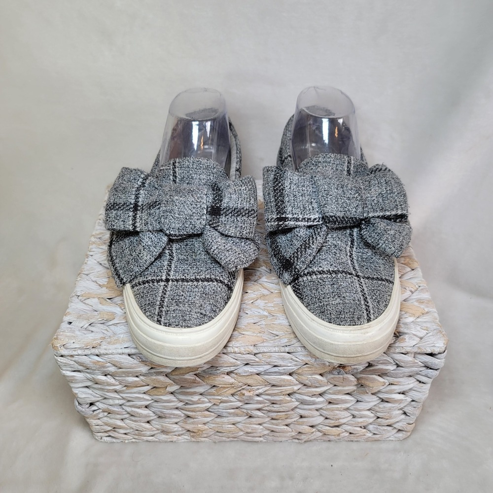 Coquette Girl Plaid Feminine Sneakers Size 8.5 Slip On Bow Girlhoodcore Acadamia